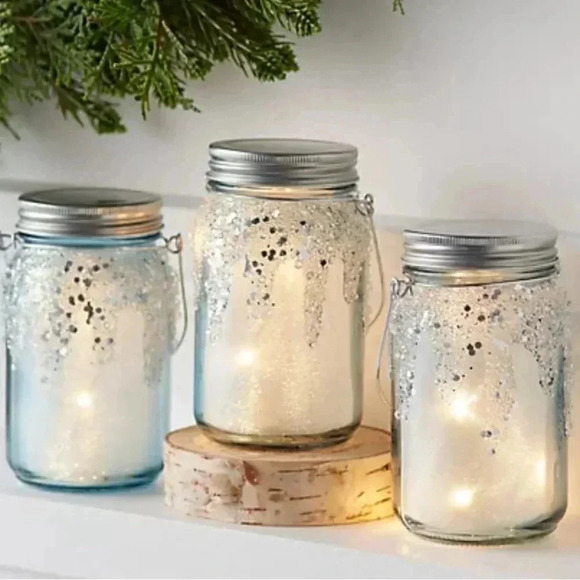 Valerie Parr Hill Other - Valerie Parr Hill Set of 3 Illuminated Iced Mason Jars
